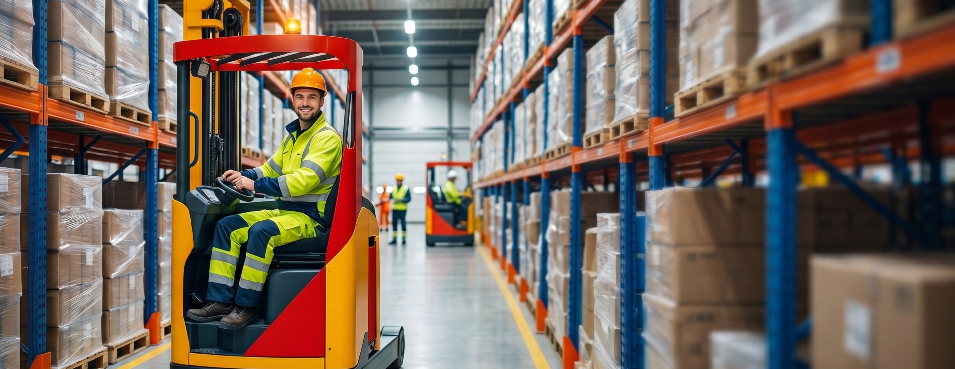 Operator reachtruck na magazynie z rowerami elektrycznymi